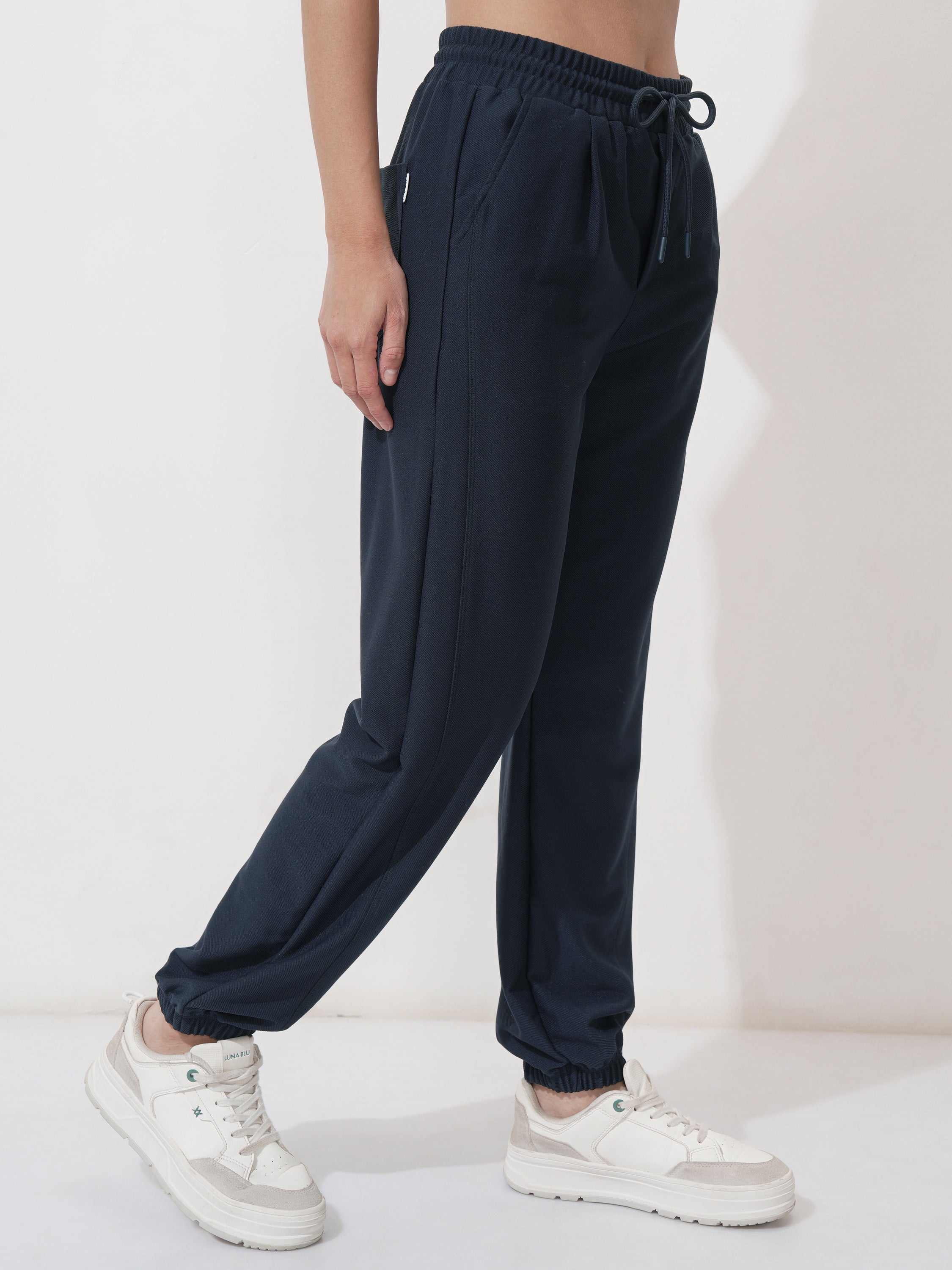 Tokyo Talkies Women Navy Blue Solid Regular Fit Joggers - Navy Blue - Image 6