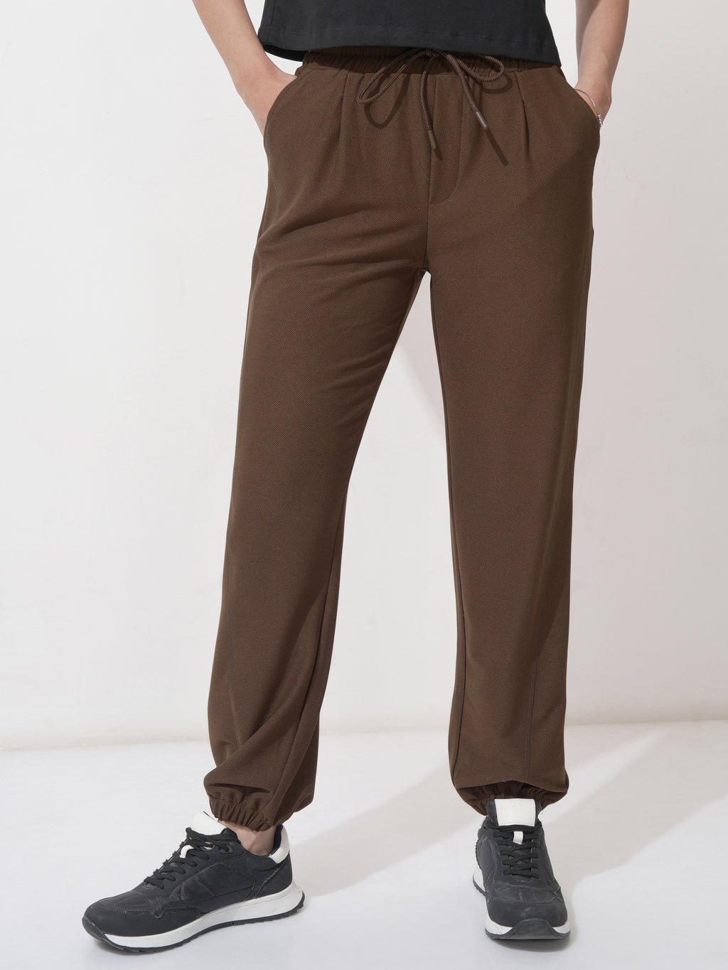 Tokyo Talkies Women Brown Solid Regular Fit Joggers - Brown - Image 1