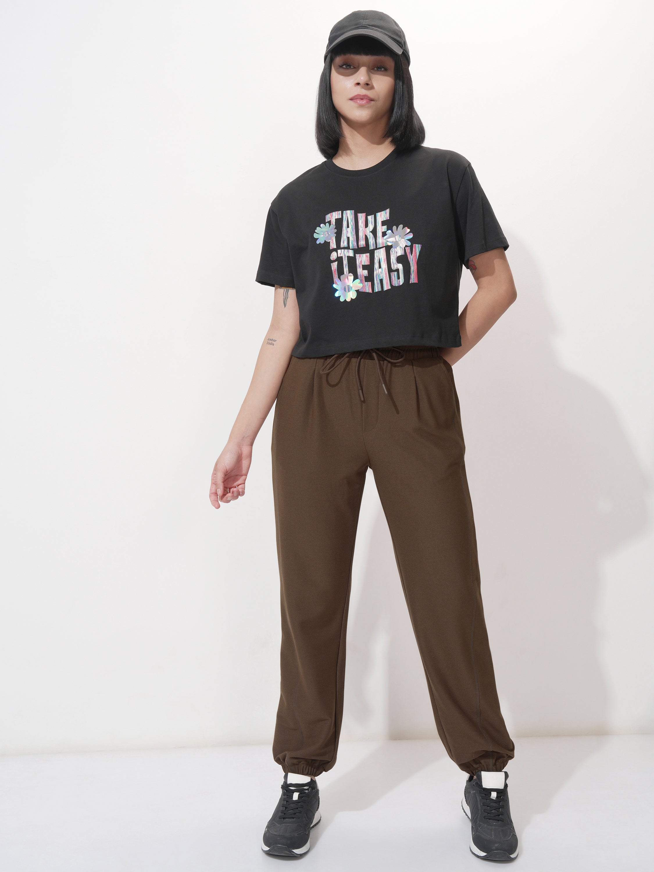 Tokyo Talkies Women Brown Solid Regular Fit Joggers - Brown - Image 2