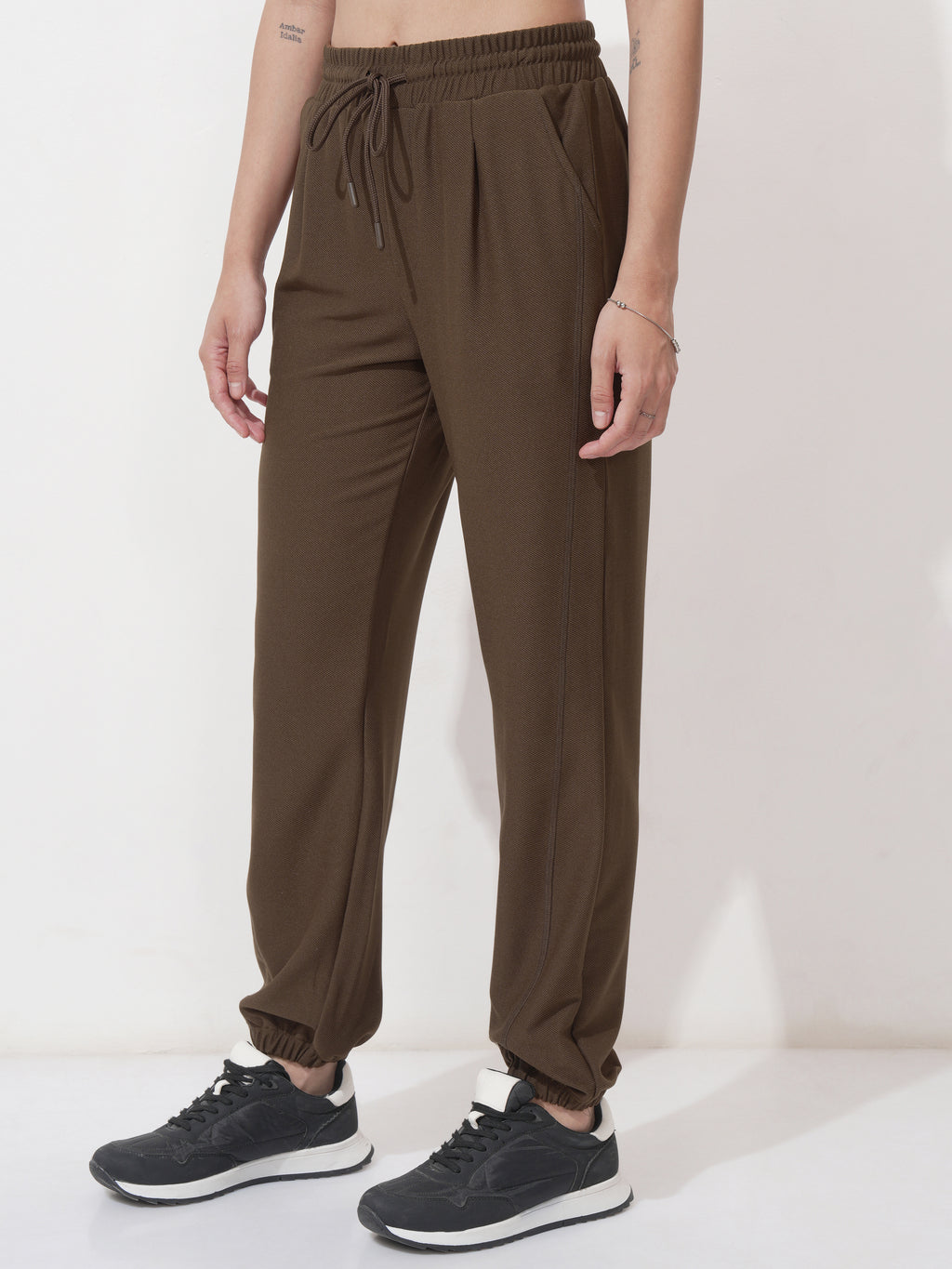 Tokyo Talkies Women Brown Solid Regular Fit Joggers - Brown - Image 4