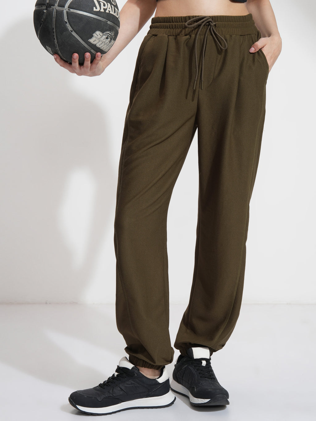 Tokyo Talkies Women Olive Solid Straight Fit Joggers - Olive - Image 1