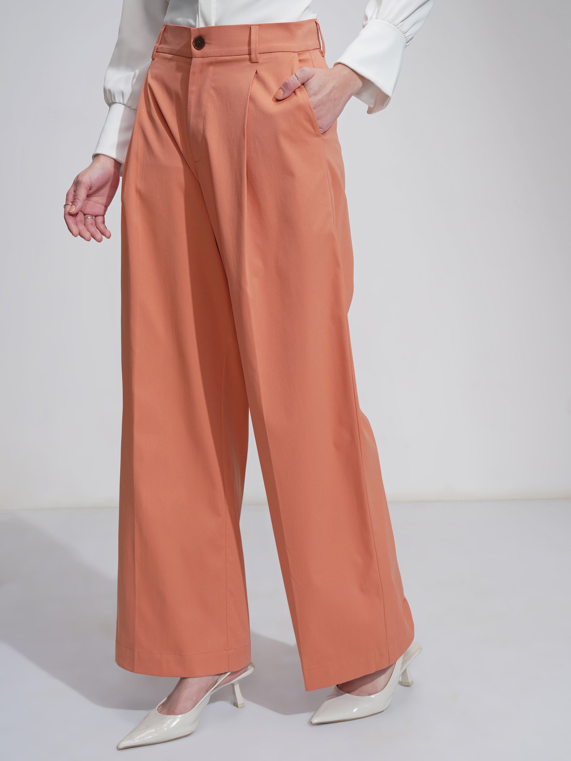 Tokyo Talkies Women Orange Wide Leg Solid Jeans - Orange - Image 1