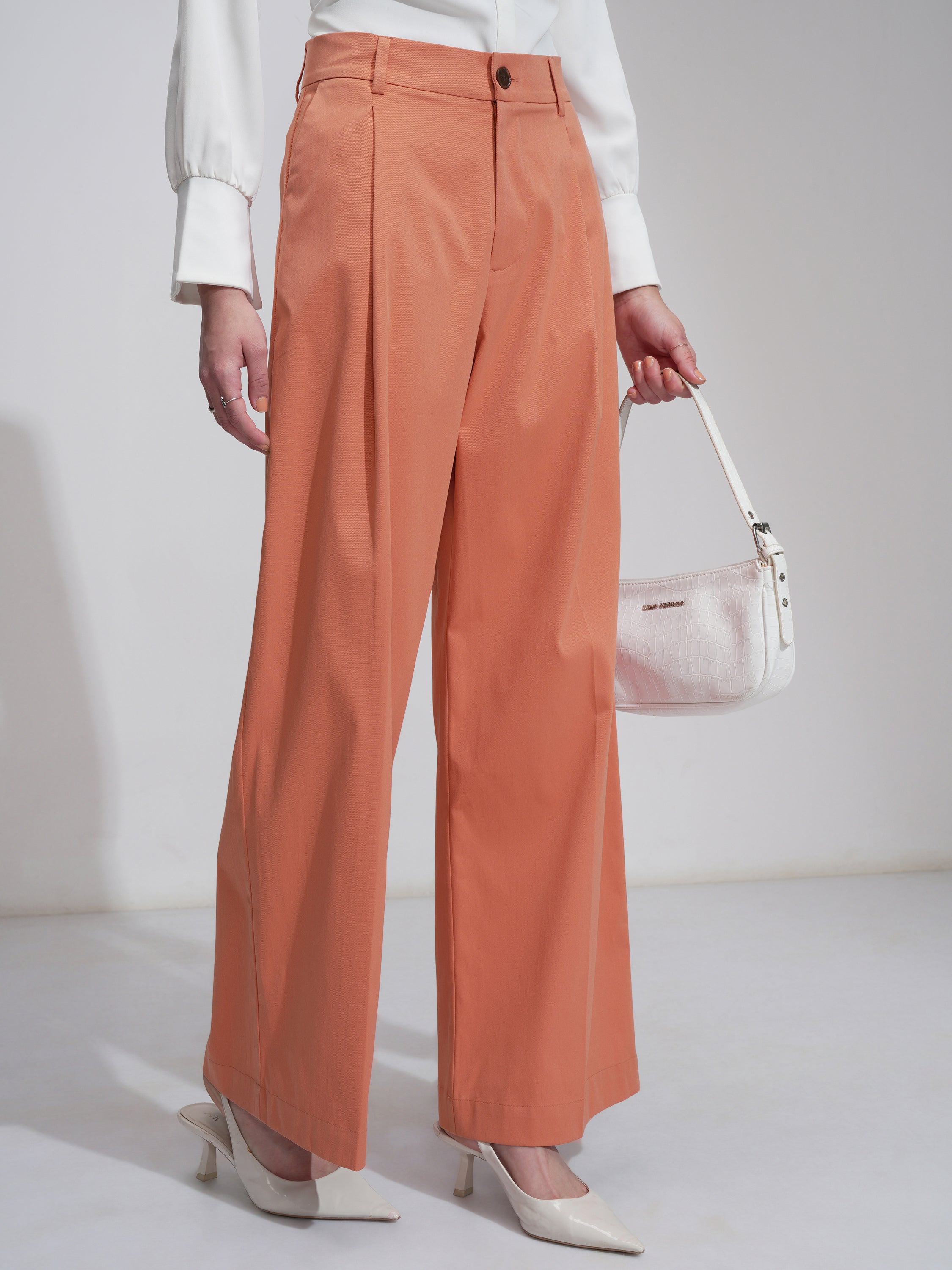 Tokyo Talkies Women Orange Wide Leg Solid Jeans - Orange - Image 6