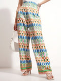 Tokyo Talkies Women Off White Printed Baggy Casual Trouser - Off White - Image 1