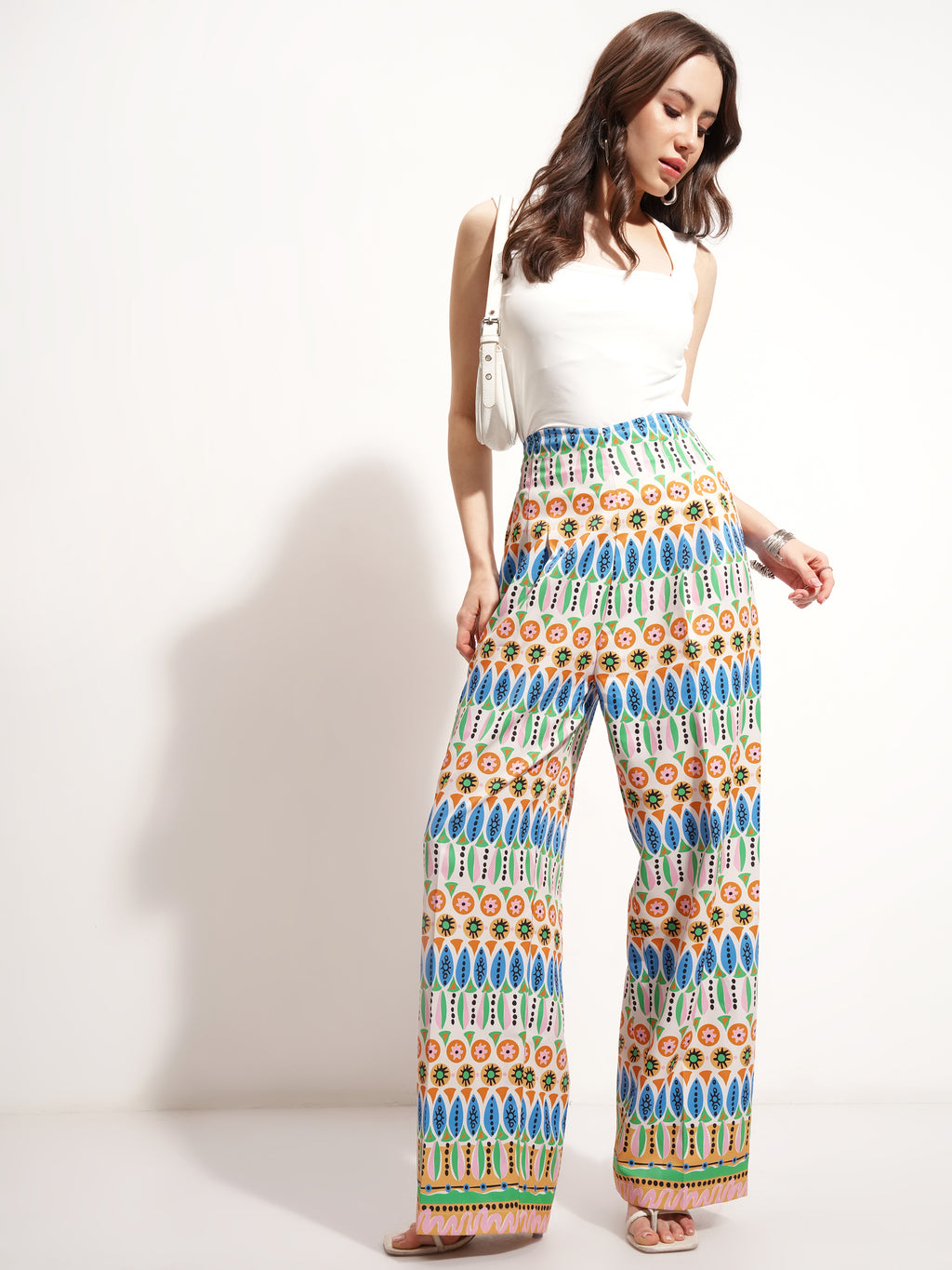 Tokyo Talkies Women Off White Printed Baggy Casual Trouser - Off White - Image 2