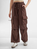 Tokyo Talkies Women Brown Solid Regular Fit Cargos - Brown - Image 1