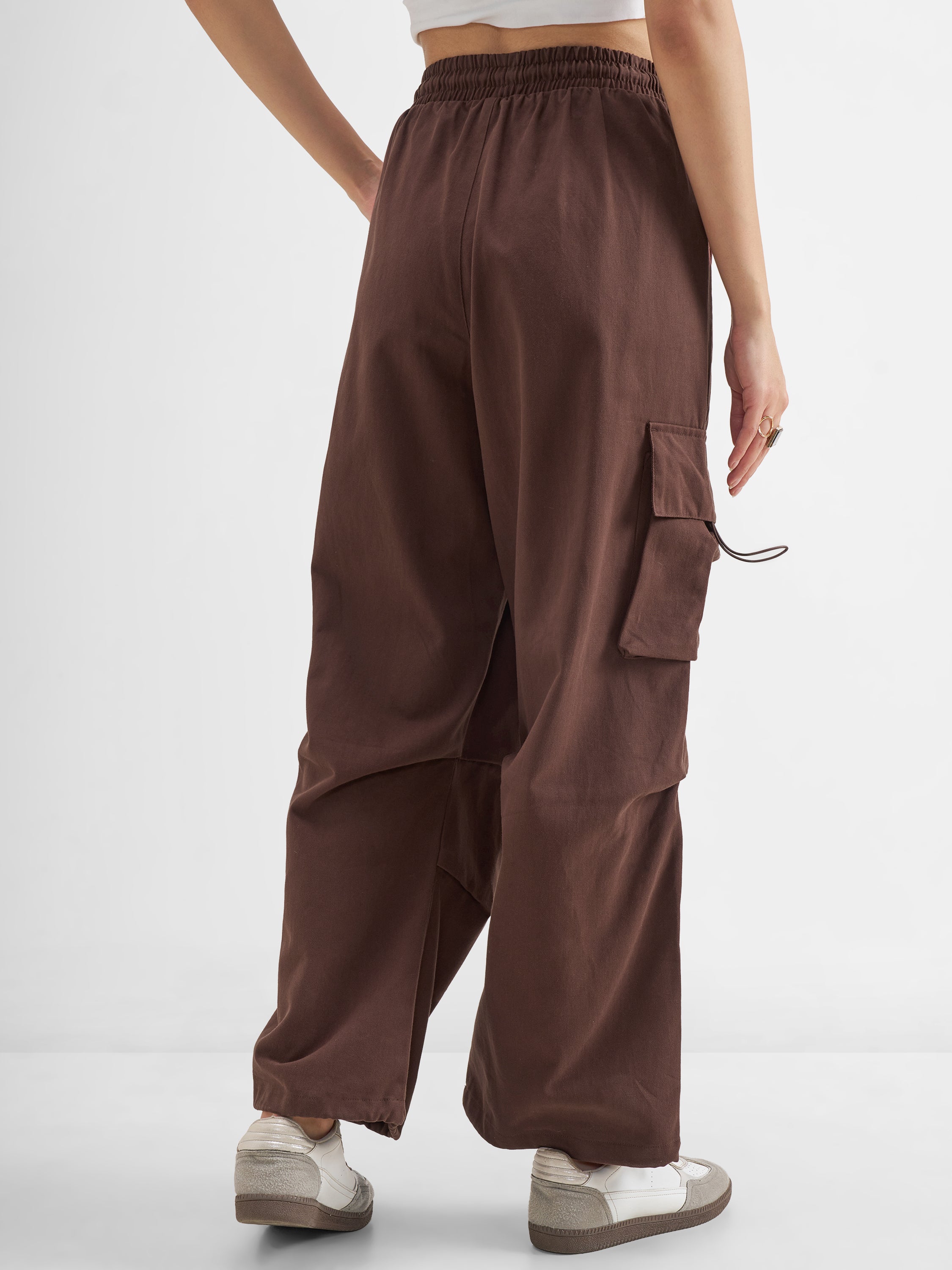 Tokyo Talkies Women Brown Solid Regular Fit Cargos - Brown - Image 3
