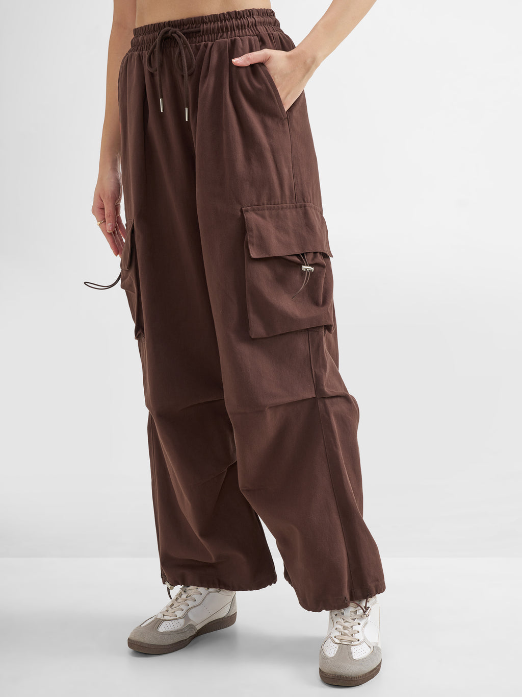 Tokyo Talkies Women Brown Solid Regular Fit Cargos - Brown - Image 4