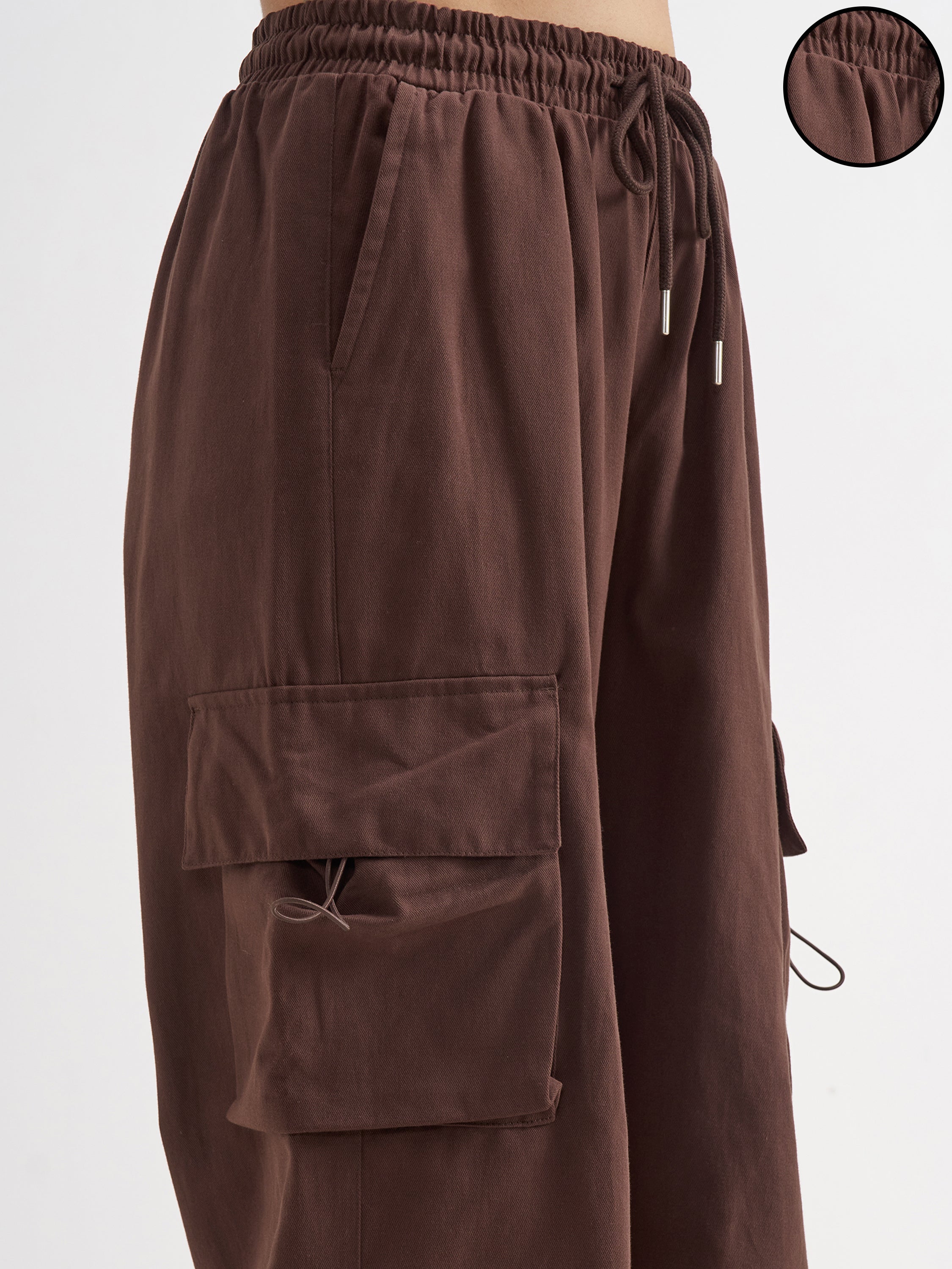 Tokyo Talkies Women Brown Solid Regular Fit Cargos - Brown - Image 5