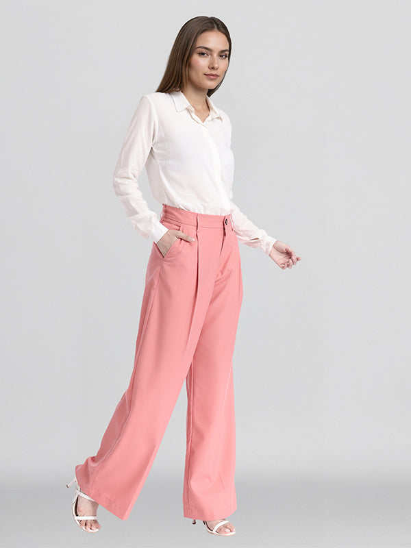 Chic By Tokyo Talkies Women Pink Solid Straight Fit Casual Trouser - Pink - Image 2
