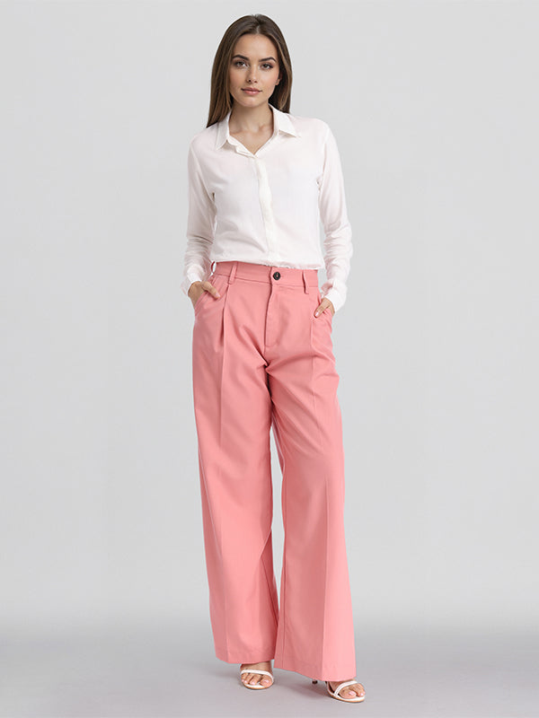 Chic By Tokyo Talkies Women Pink Solid Straight Fit Casual Trouser - Pink - Image 6