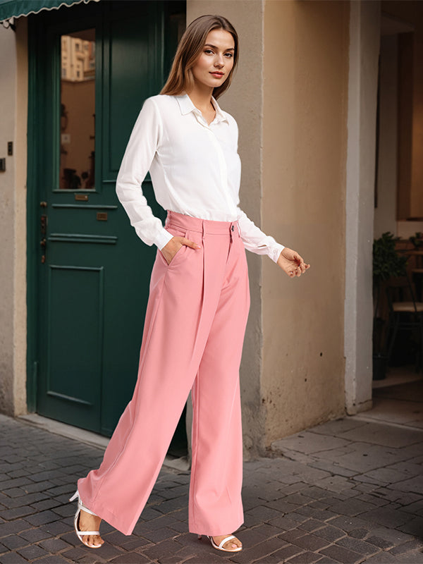 Chic By Tokyo Talkies Women Pink Solid Straight Fit Casual Trouser - Pink - Image 7
