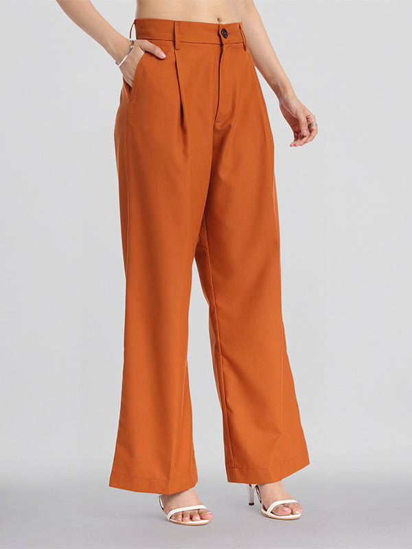 Chic By Tokyo Talkies Women Rust Solid Straight Fit Casual Trouser - Rust - Image 1