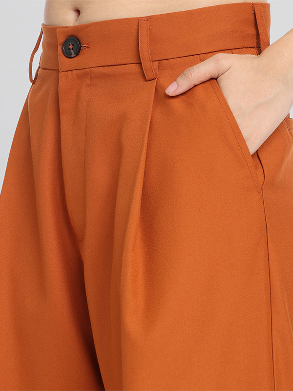 Chic By Tokyo Talkies Women Rust Solid Straight Fit Casual Trouser - Rust - Image 5