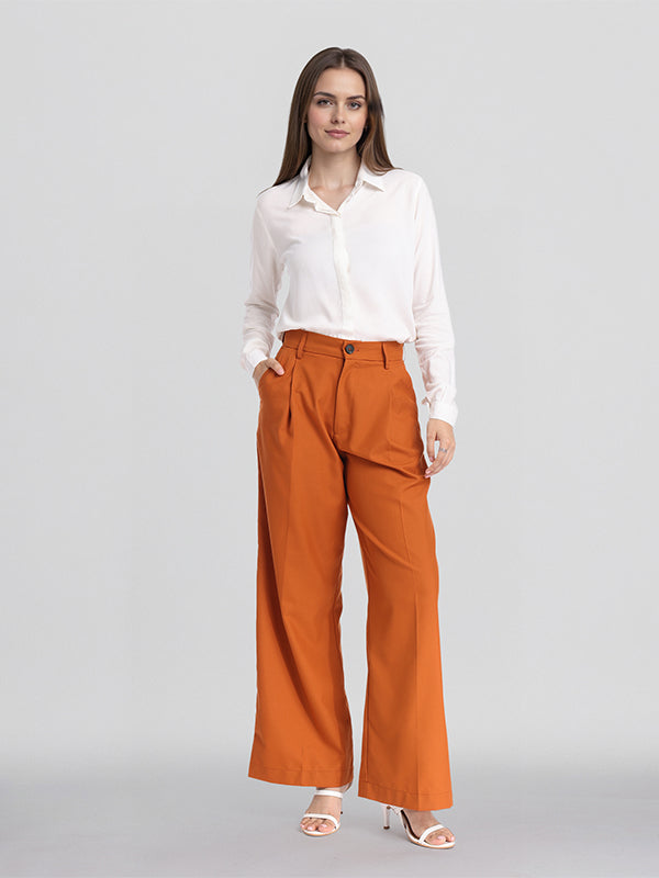 Chic By Tokyo Talkies Women Rust Solid Straight Fit Casual Trouser - Rust - Image 6