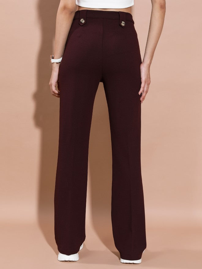 Tokyo Talkies Women Brown Solid Flared Casual Trouser - Brown - Image 3