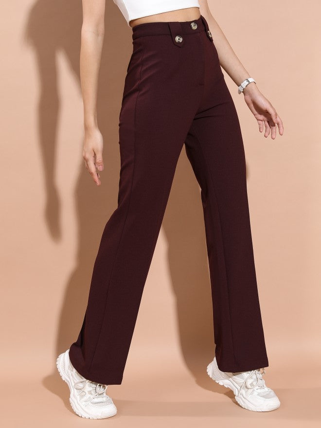 Tokyo Talkies Women Brown Solid Flared Casual Trouser - Brown - Image 6