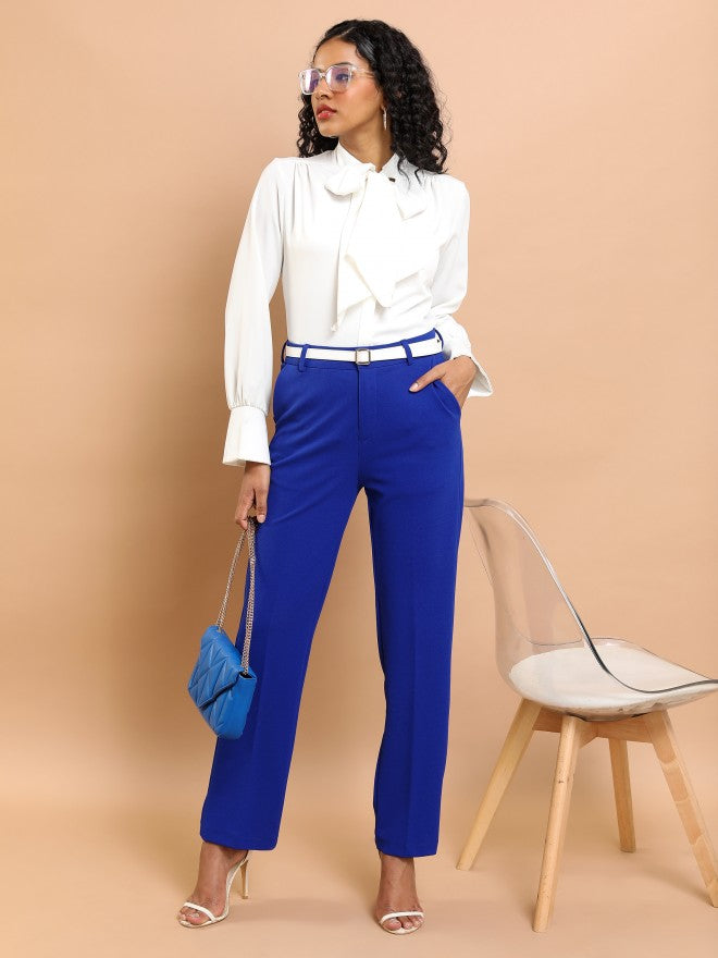 Tokyo Talkies Women Blue Solid Regular Fit Casual Trouser - Blue - Image 2