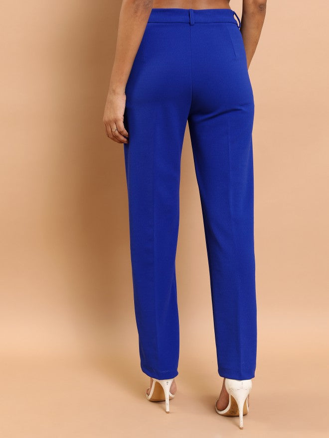 Tokyo Talkies Women Blue Solid Regular Fit Casual Trouser - Blue - Image 3