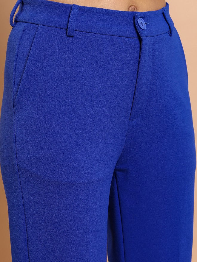 Tokyo Talkies Women Blue Solid Regular Fit Casual Trouser - Blue - Image 5