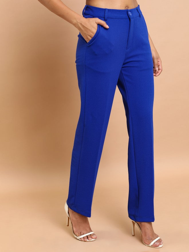 Tokyo Talkies Women Blue Solid Regular Fit Casual Trouser - Blue - Image 6