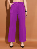 Tokyo Talkies Women Purple Solid Straight Fit Casual Trouser - Purple - Image 1