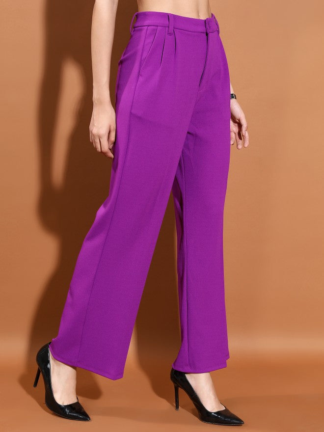 Tokyo Talkies Women Purple Solid Straight Fit Casual Trouser - Purple - Image 6