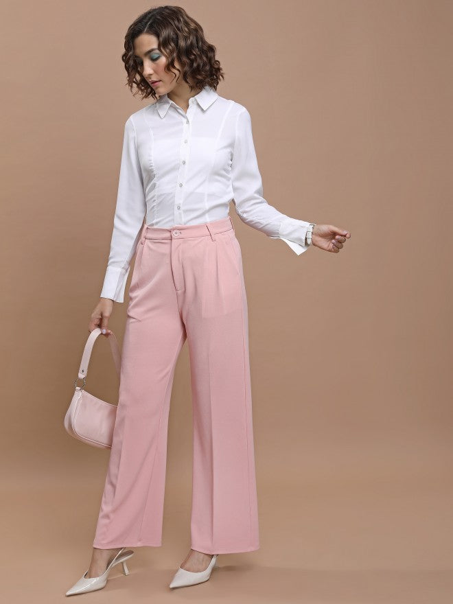 Tokyo Talkies Women Pink Solid Straight Fit Casual Trouser - Pink - Image 2