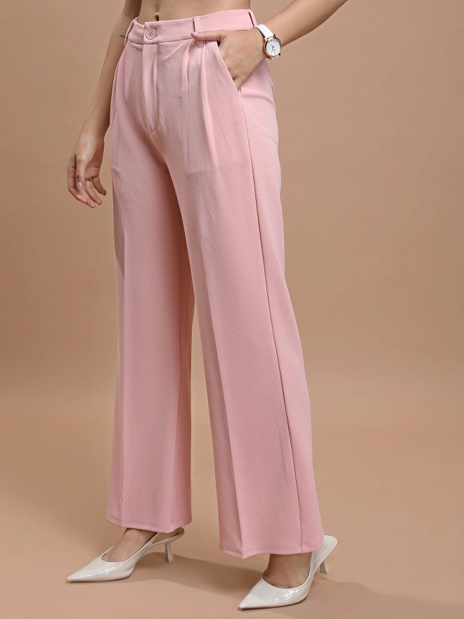 Tokyo Talkies Women Pink Solid Straight Fit Casual Trouser - Pink - Image 4