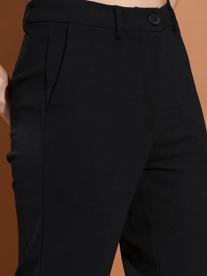 Tokyo Talkies Women Black Solid Regular Fit Chinos - Black - Image 5