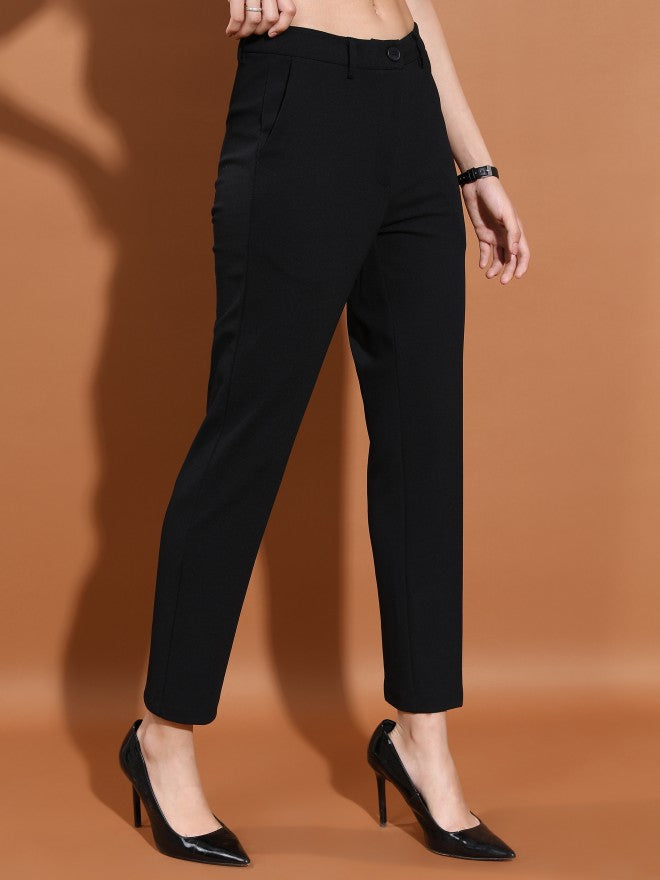 Tokyo Talkies Women Black Solid Regular Fit Chinos - Black - Image 6
