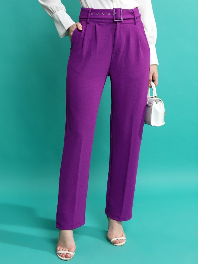 Tokyo Talkies Women Purple Regular Fit Solid Casual Trouser - Purple - Image 1