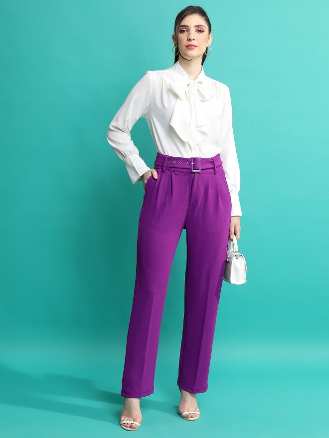 Tokyo Talkies Women Purple Regular Fit Solid Casual Trouser - Purple - Image 2