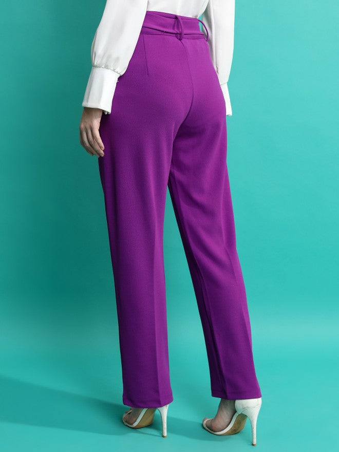 Tokyo Talkies Women Purple Regular Fit Solid Casual Trouser - Purple - Image 3