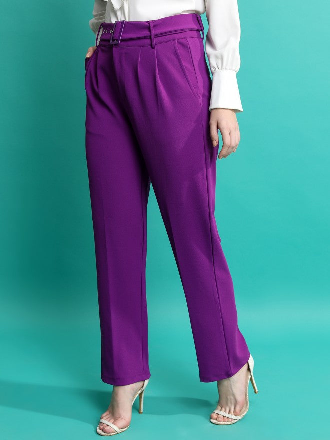 Tokyo Talkies Women Purple Regular Fit Solid Casual Trouser - Purple - Image 4
