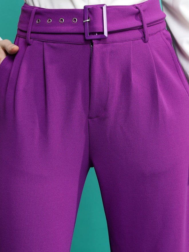 Tokyo Talkies Women Purple Regular Fit Solid Casual Trouser - Purple - Image 5