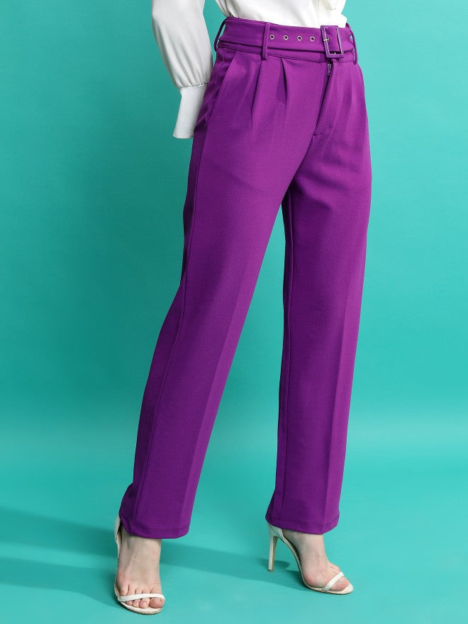 Tokyo Talkies Women Purple Regular Fit Solid Casual Trouser - Purple - Image 6