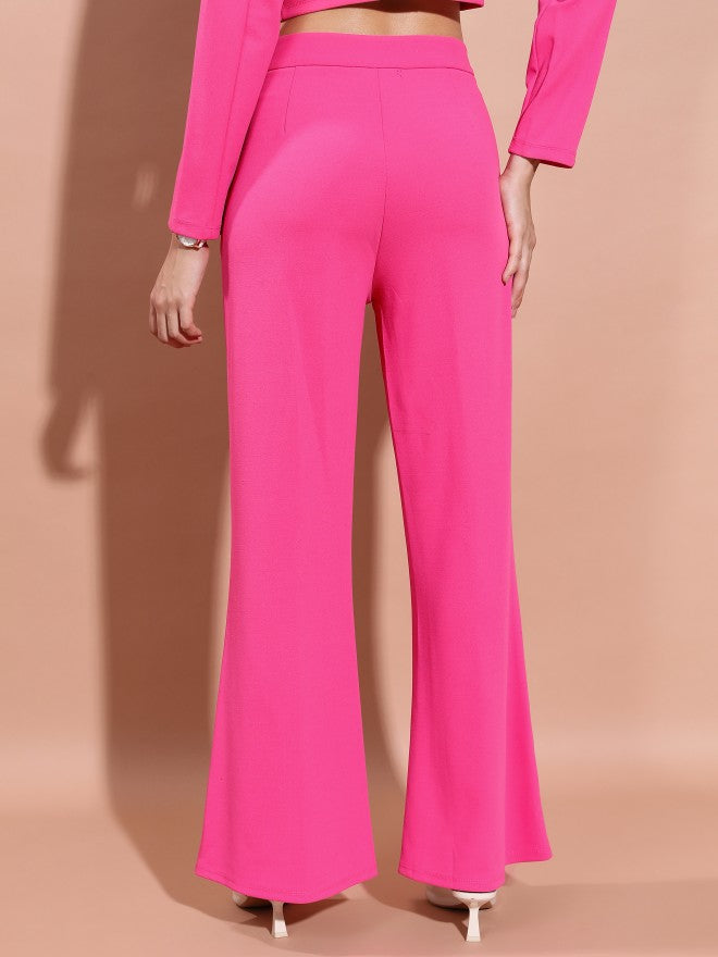 Tokyo Talkies Women Pink Solid Flared Casual Trouser - Pink - Image 3