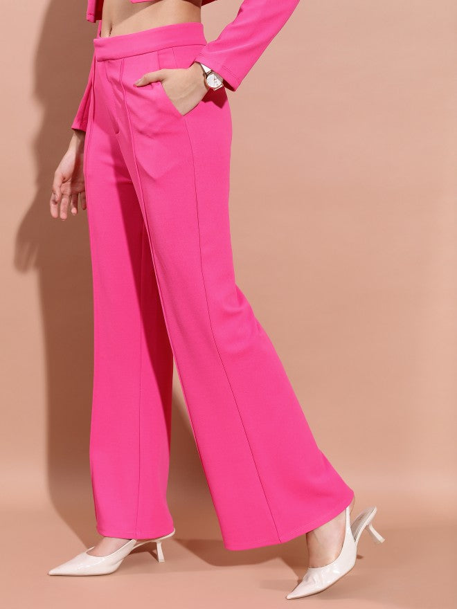 Tokyo Talkies Women Pink Solid Flared Casual Trouser - Pink - Image 4