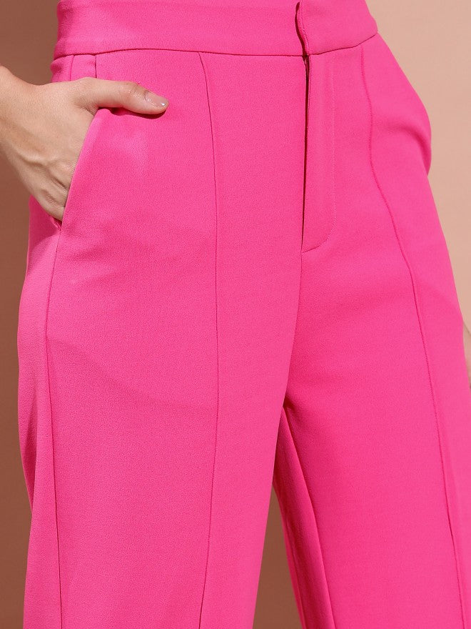Tokyo Talkies Women Pink Solid Flared Casual Trouser - Pink - Image 5