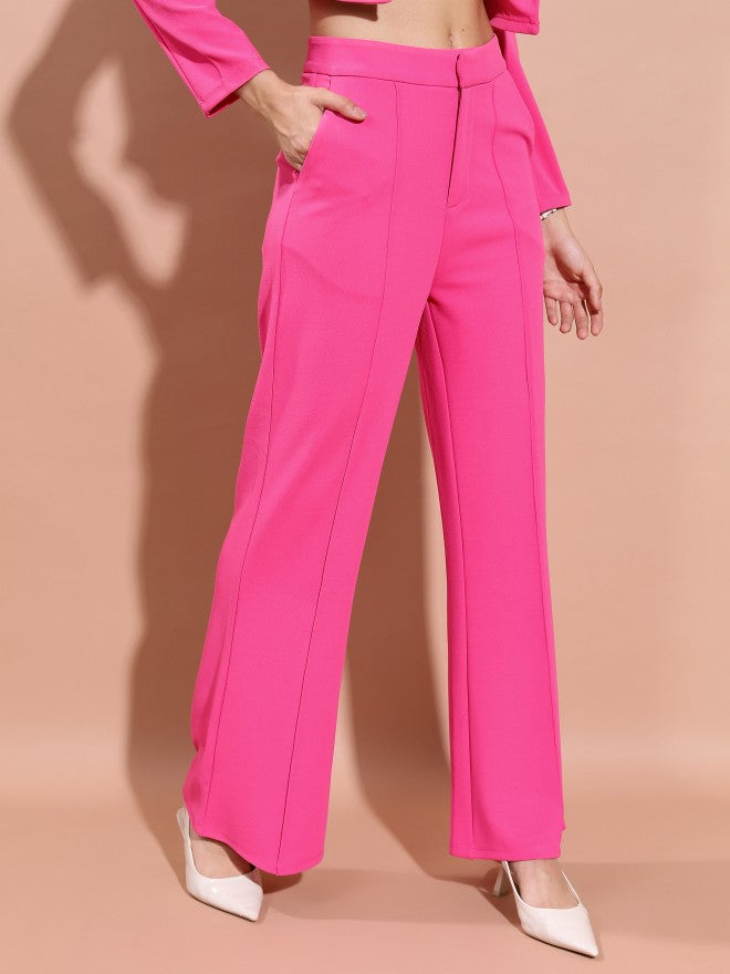 Tokyo Talkies Women Pink Solid Flared Casual Trouser - Pink - Image 6
