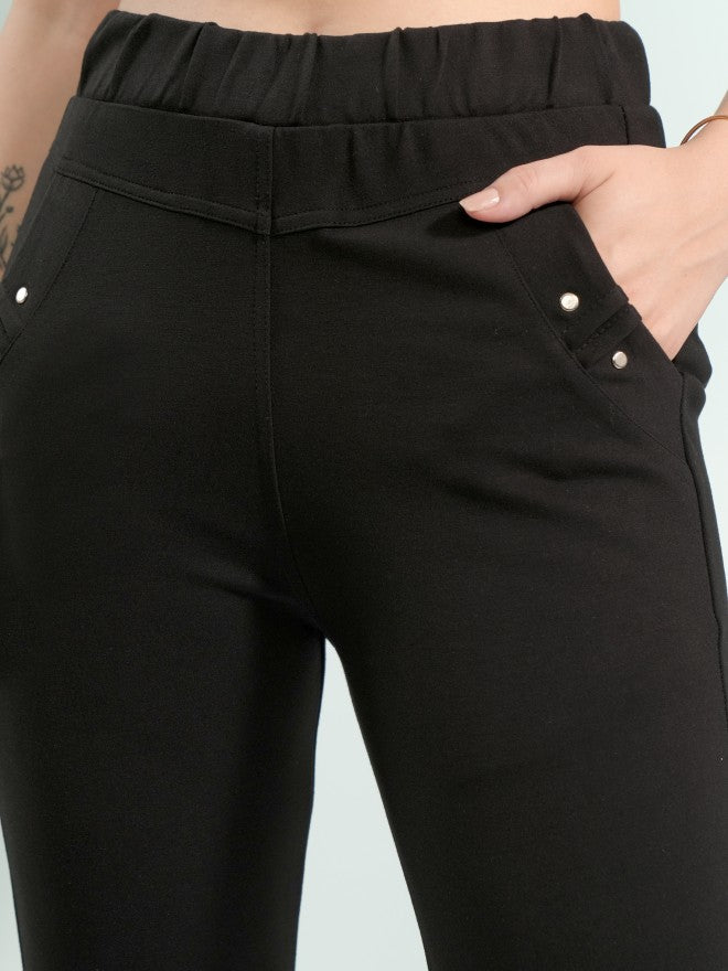 Tokyo Talkies Women Black Solid Skinny Fit Casual Trouser - Black - Image 5