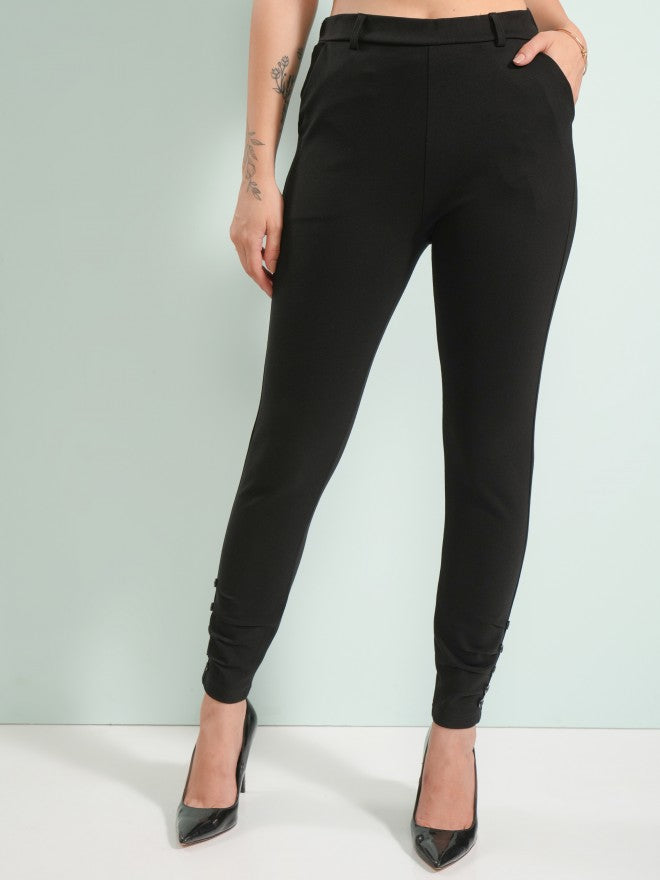 Tokyo Talkies Women Black Solid Skinny Fit Casual Trouser - Black - Image 1