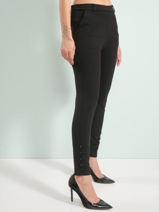 Tokyo Talkies Women Black Solid Skinny Fit Casual Trouser - Black - Image 6