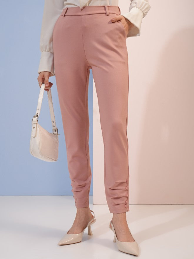 Tokyo Talkies Women Pink Solid Straight Fit Casual Trouser - Pink - Image 1