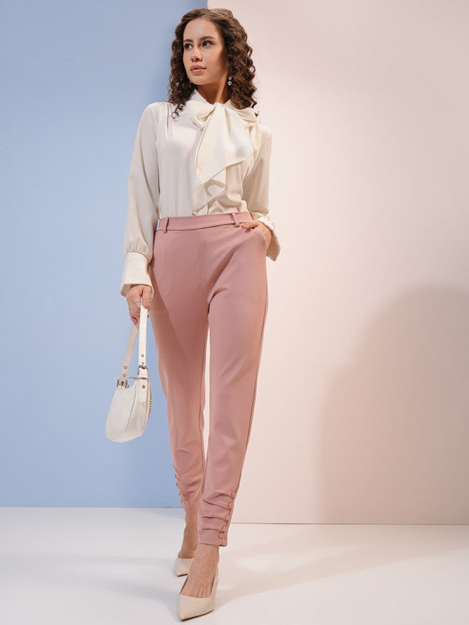 Tokyo Talkies Women Pink Solid Straight Fit Casual Trouser - Pink - Image 2