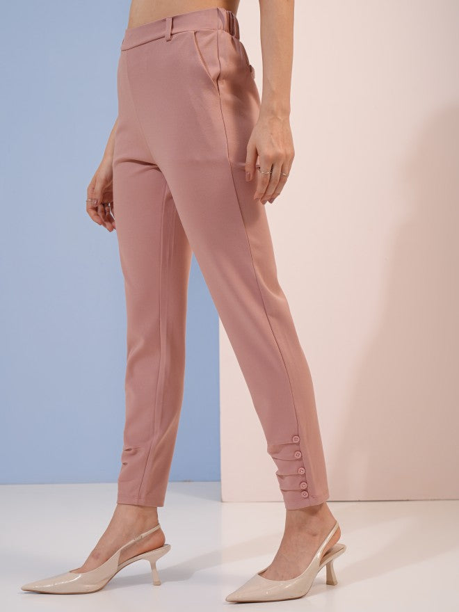 Tokyo Talkies Women Pink Solid Straight Fit Casual Trouser - Pink - Image 4