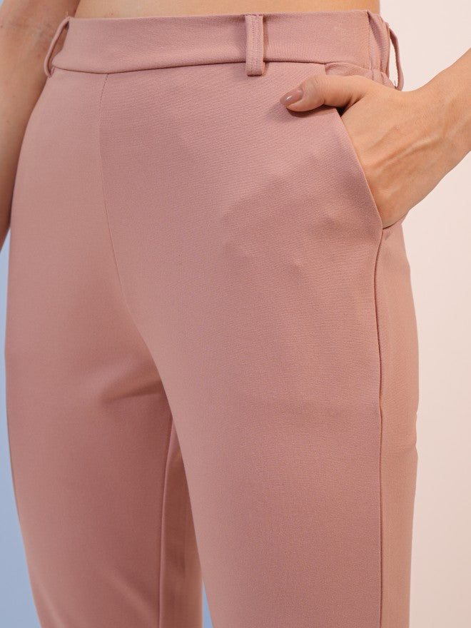 Tokyo Talkies Women Pink Solid Straight Fit Casual Trouser - Pink - Image 5