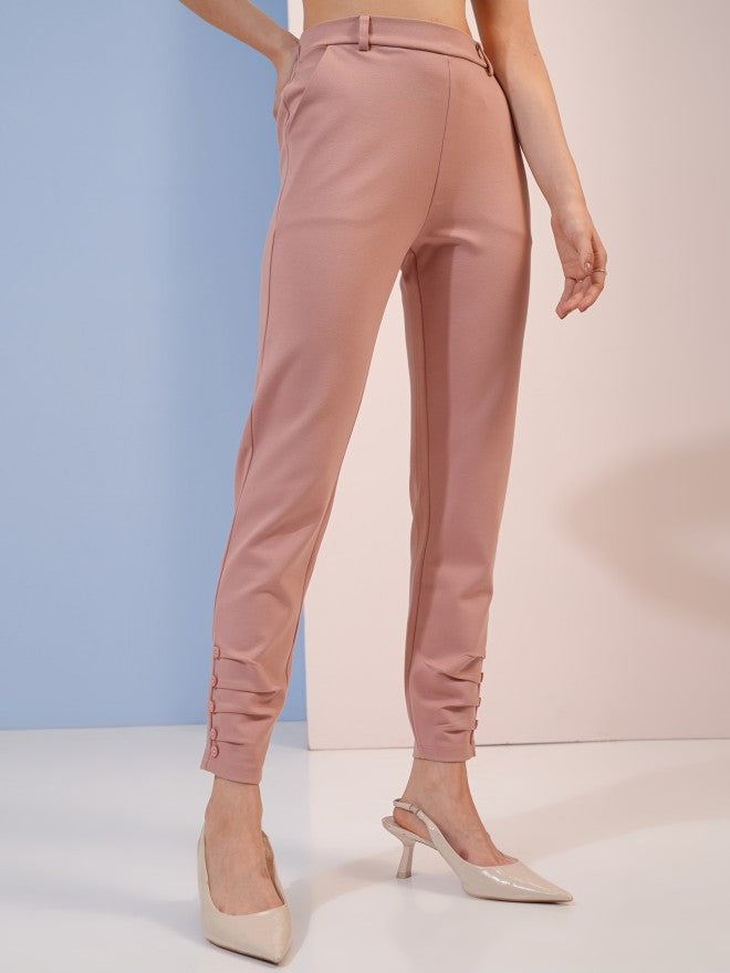 Tokyo Talkies Women Pink Solid Straight Fit Casual Trouser - Pink - Image 6