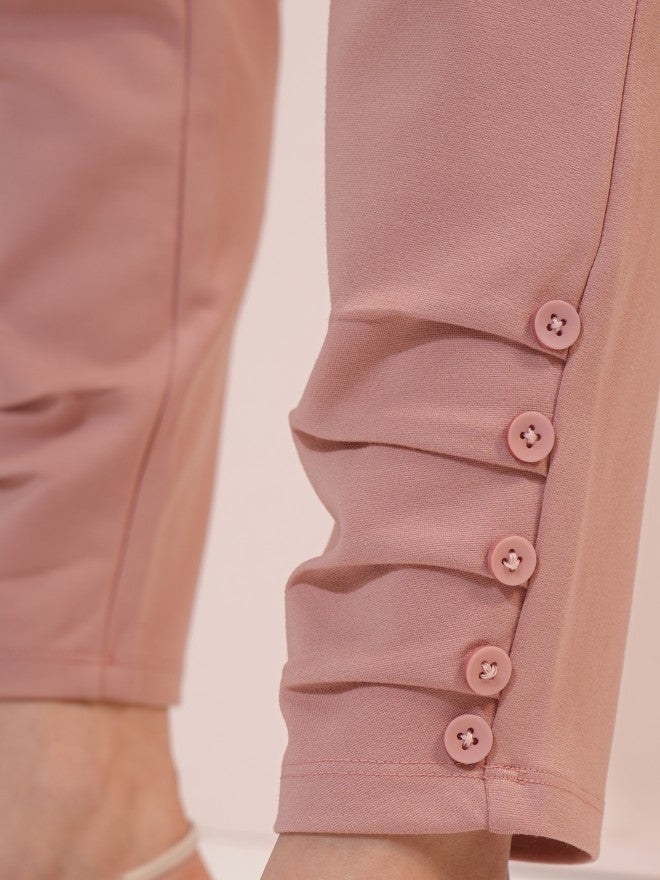 Tokyo Talkies Women Pink Solid Straight Fit Casual Trouser - Pink - Image 7